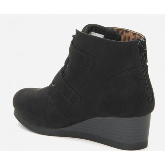 Justice Black Silver Buckle Wedge Booties Zip Up Girls’ Ankle Boots Shoes Size 4 - Picture 3 of 8